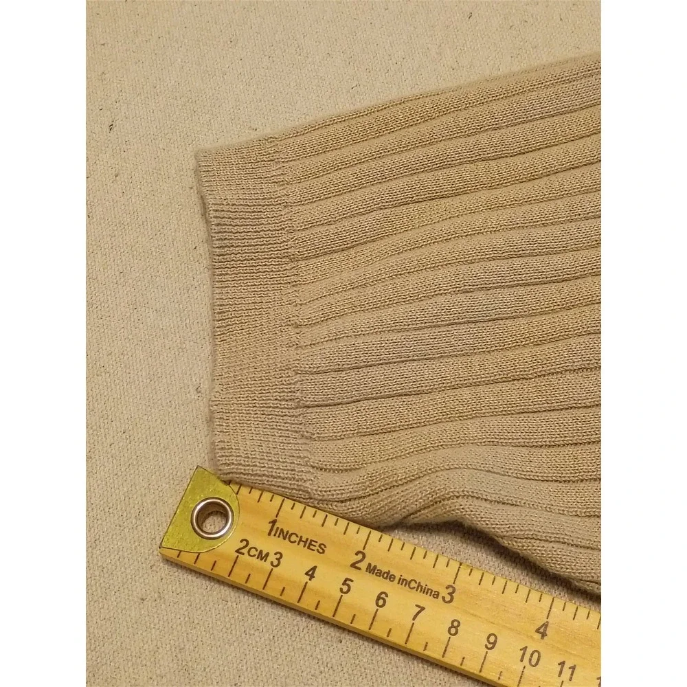 Crystal Kobe Womens Beige Cable Knit Short‎ Sleeve Sweater Crew Neck Tan Large